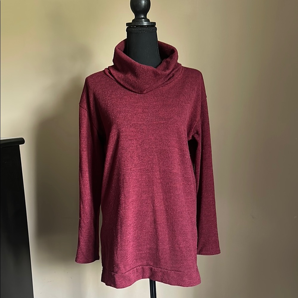 Sweet Pea Burgundy Cowl Neck Tunic Sweater Knit
